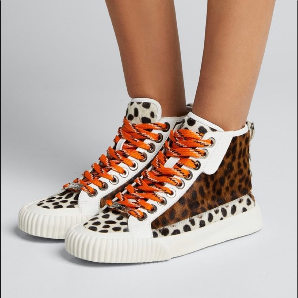 Jimmy Choo Impala Animal-Print Calf Hair High-Top Sneakers.  Size 36.5 (6)